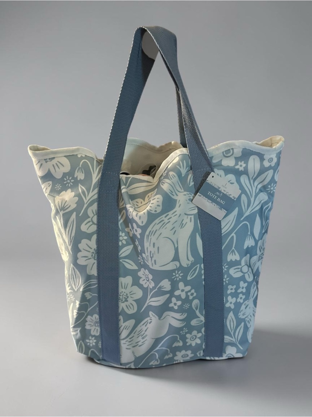 Great Gardening Bag | Canvas Floral & Rabbit Print Tote Bag in Light Blue NWT🏷️